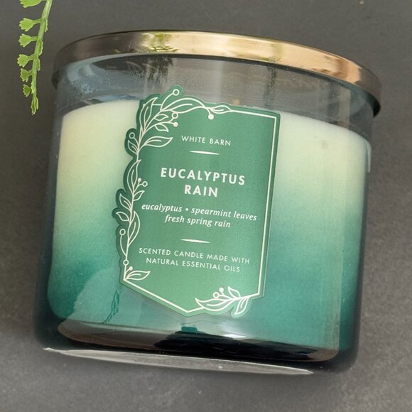 BBW Eucalyptus Rain White Barn Bath & Body Works 3 Wick Candle - Picture 5 of 10